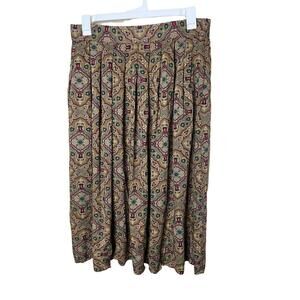 Michael Taylor Skirt Womens Size 2X‎ Tan Vintage Midi Pleated Boho Ornate